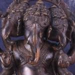 Exquisite Vintage Brass Trimukha Ganapati Sculpture - 12" Three-Faced Lord Ganesha